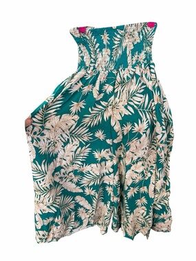 Teal palm tree printed smocked pilazzo pants s/m